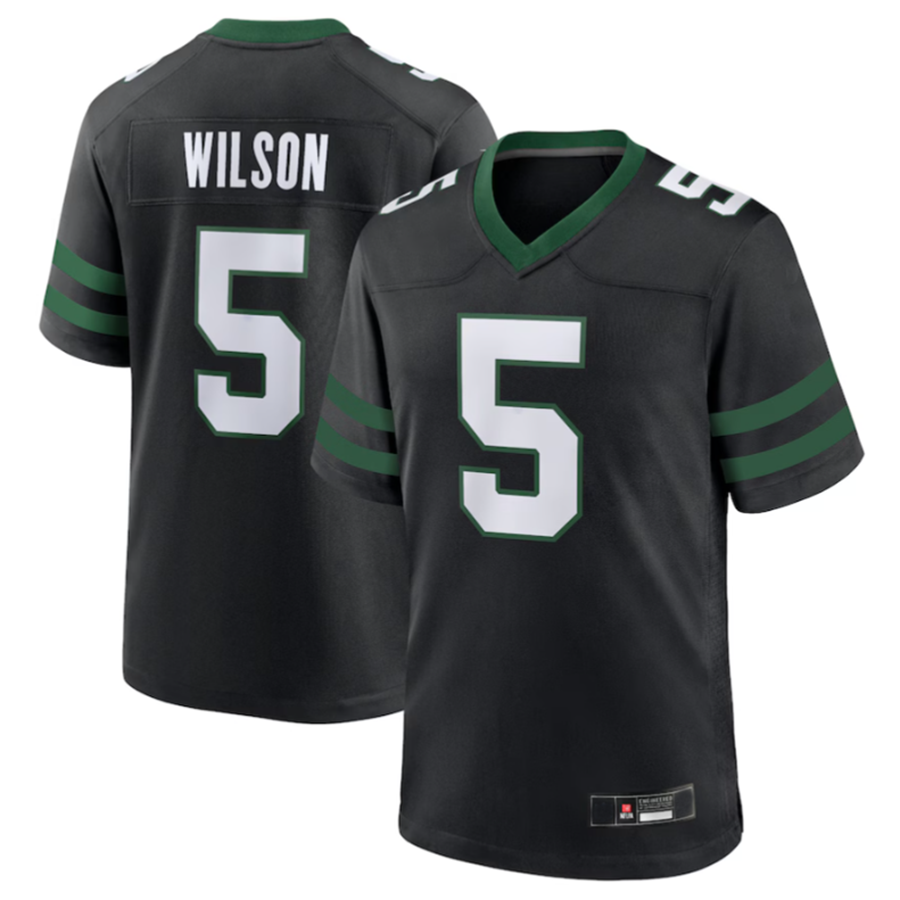 Johmsee NY.Jets #5 Garrett Wilson Legacy Black Game Jersey Stitched American Stitched Jersey