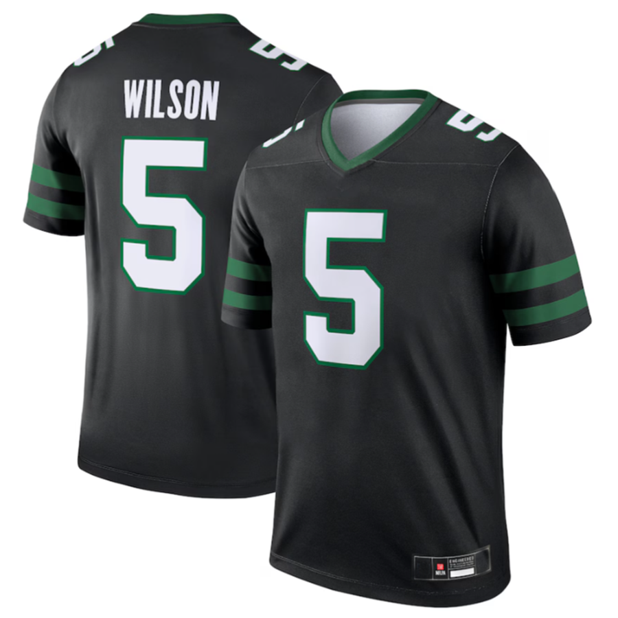 Johmsee NY.Jets #5 Garrett Wilson Legacy Black Legend Jersey Stitched American Stitched Jersey