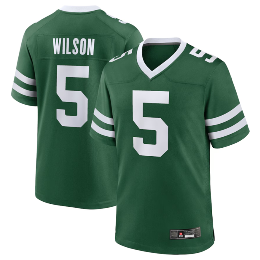 Johmsee NY.Jets #5 Garrett Wilson Legacy Green Game Jersey Stitched American Stitched Jersey