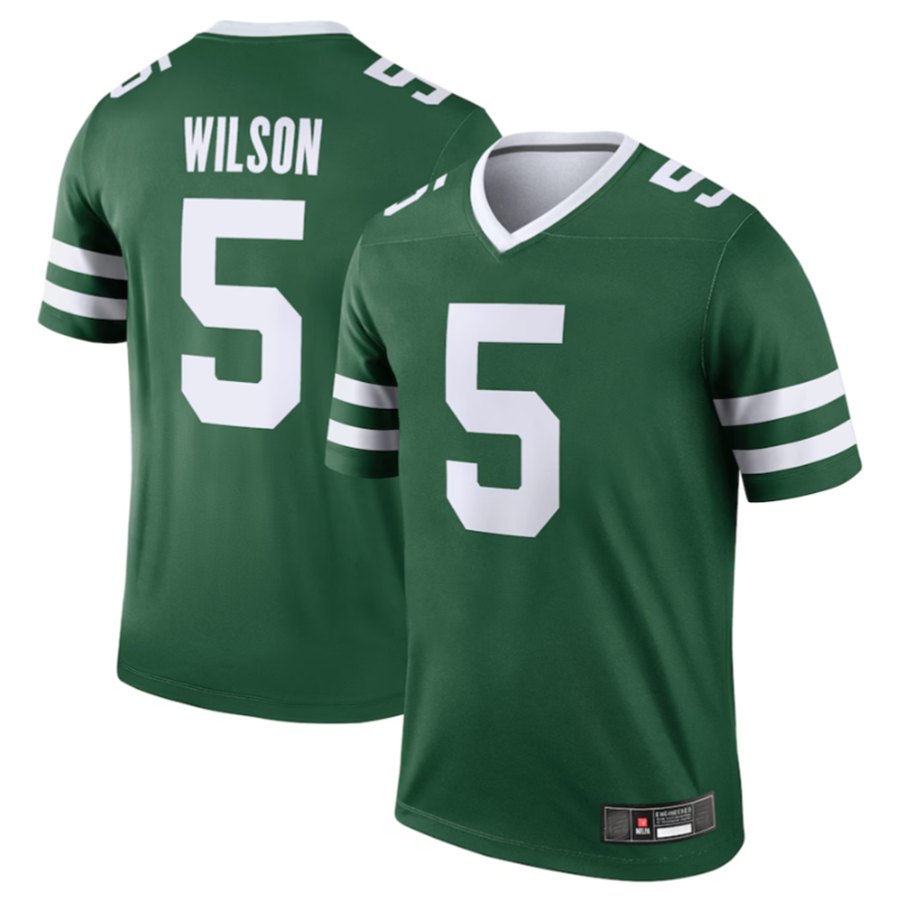 Johmsee NY.Jets #5 Garrett Wilson Legacy Green Legend Jersey Stitched American Stitched Jersey
