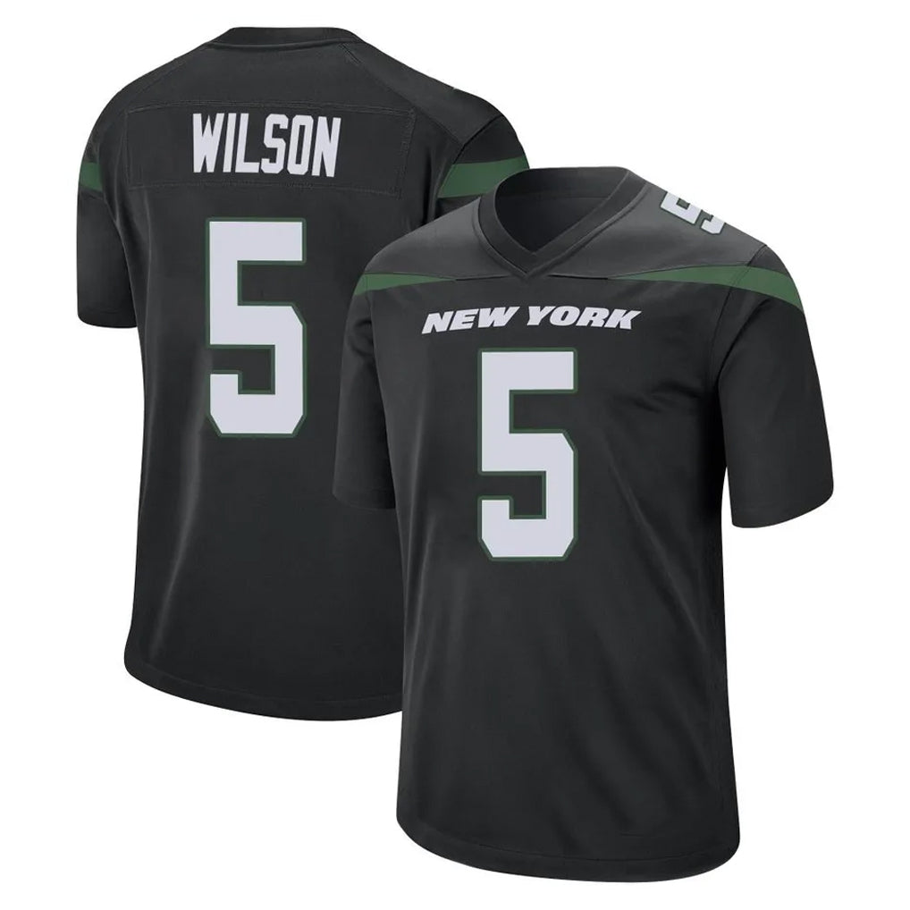 Johmsee NY.Jets #5 Garrett Wilson Player Stealth Black Home Game Stitched Jerseys