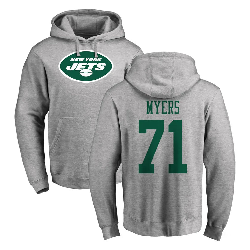 Johmsee NY.Jets #71 Josh Myers Player Gray LOGO Pullover Hoodies Limited Game Stitched Jerseys