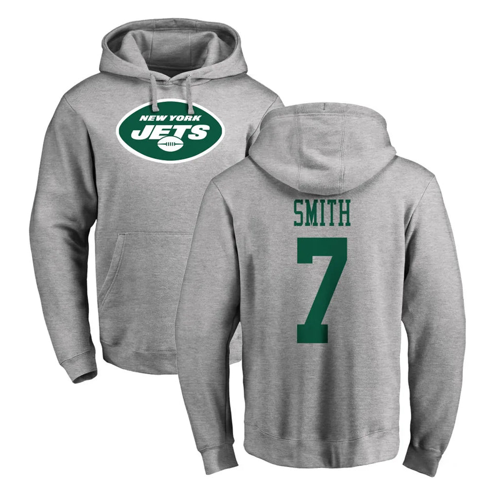 Johmsee NY.Jets #7 Geno Smith Player Gray LOGO Pullover Hoodies Limited Game Stitched Jerseys