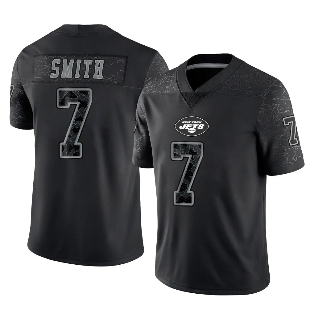 Johmsee NY.Jets #7 Geno Smith Player Stealth Black Limited Reflective Home Game Stitched Jerseys