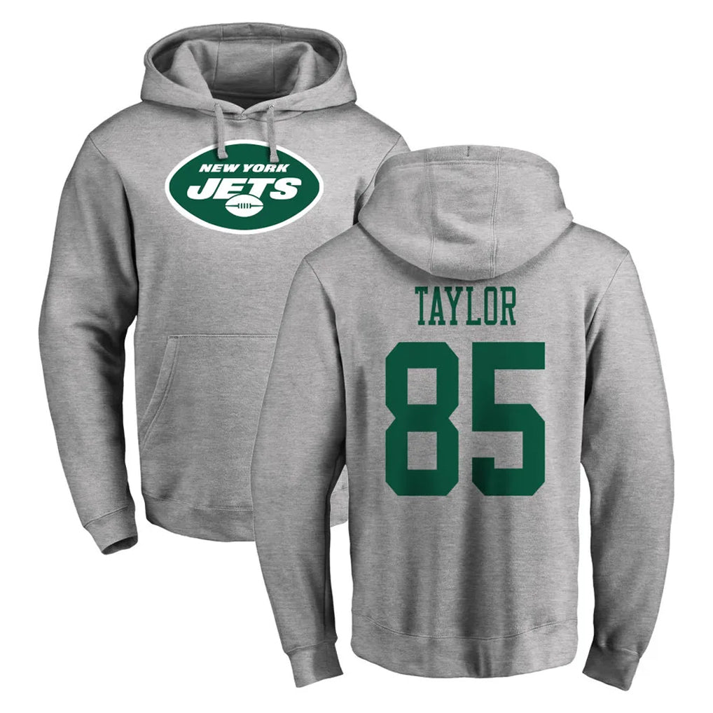 Johmsee NY.Jets #85 Mason Taylor Player Gray LOGO Pullover Hoodies Limited Game Stitched Jerseys