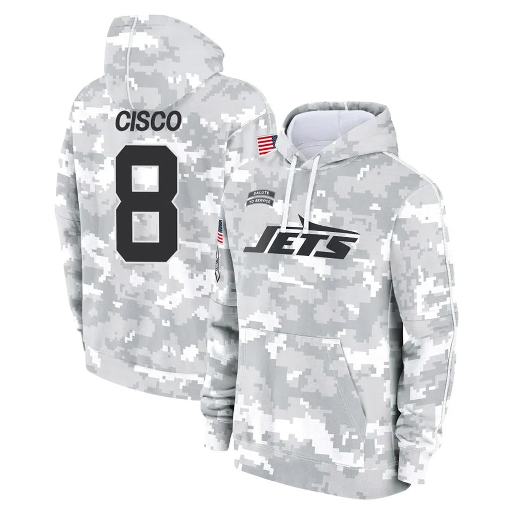 Johmsee NY.Jets #8 Andre Cisco Player Arctic Camo Salute to Service Pullover Hoodies Limited Game Stitched Jerseys