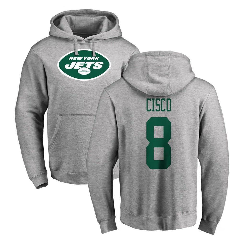 Johmsee NY.Jets #8 Andre Cisco Player Gray LOGO Pullover Hoodies Limited Game Stitched Jerseys