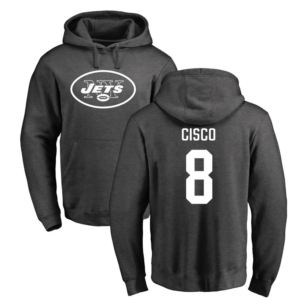 Johmsee NY.Jets #8 Andre Cisco Player Gray Pullover Hoodies Limited Game Stitched Jerseys