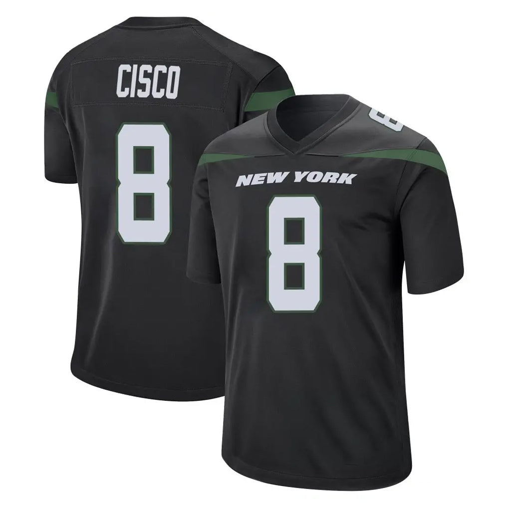 Johmsee NY.Jets #8 Andre Cisco Player Stealth Black Home Game Stitched Jerseys