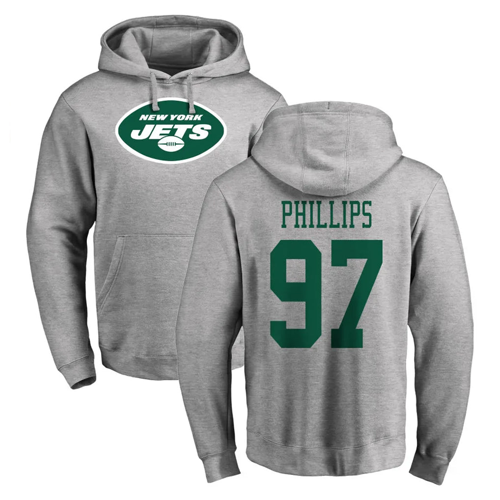 Johmsee NY.Jets #97 Harrison Phillips Player Gray LOGO Pullover Hoodies Limited Game Stitched Jerseys