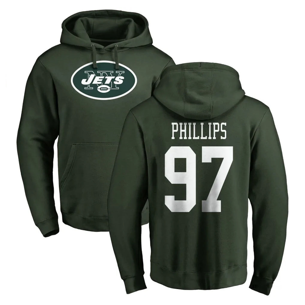Johmsee NY.Jets #97 Harrison Phillips Player Green LOGO Pullover Hoodies Limited Game Stitched Jerseys