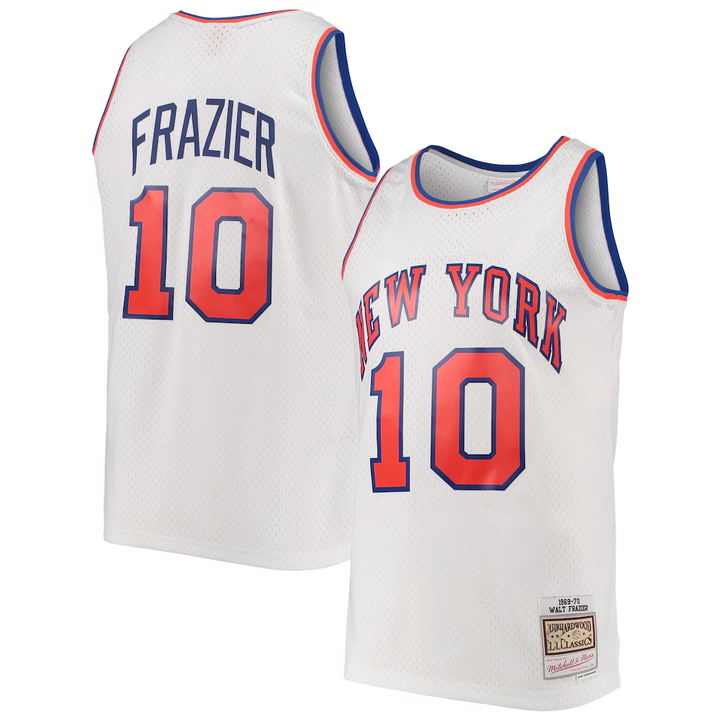 Johmsee NY.Knicks #10 Walt Frazier Mitchell & Ness White Hardwood Classics Swingman Jerseys