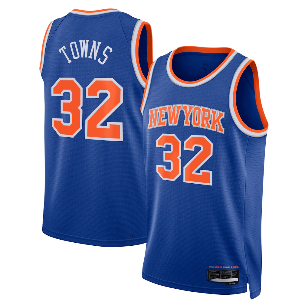Johmsee NY.Knicks #32 Karl-Anthony Towns Blue Swingman Jerseys - Icon Edition