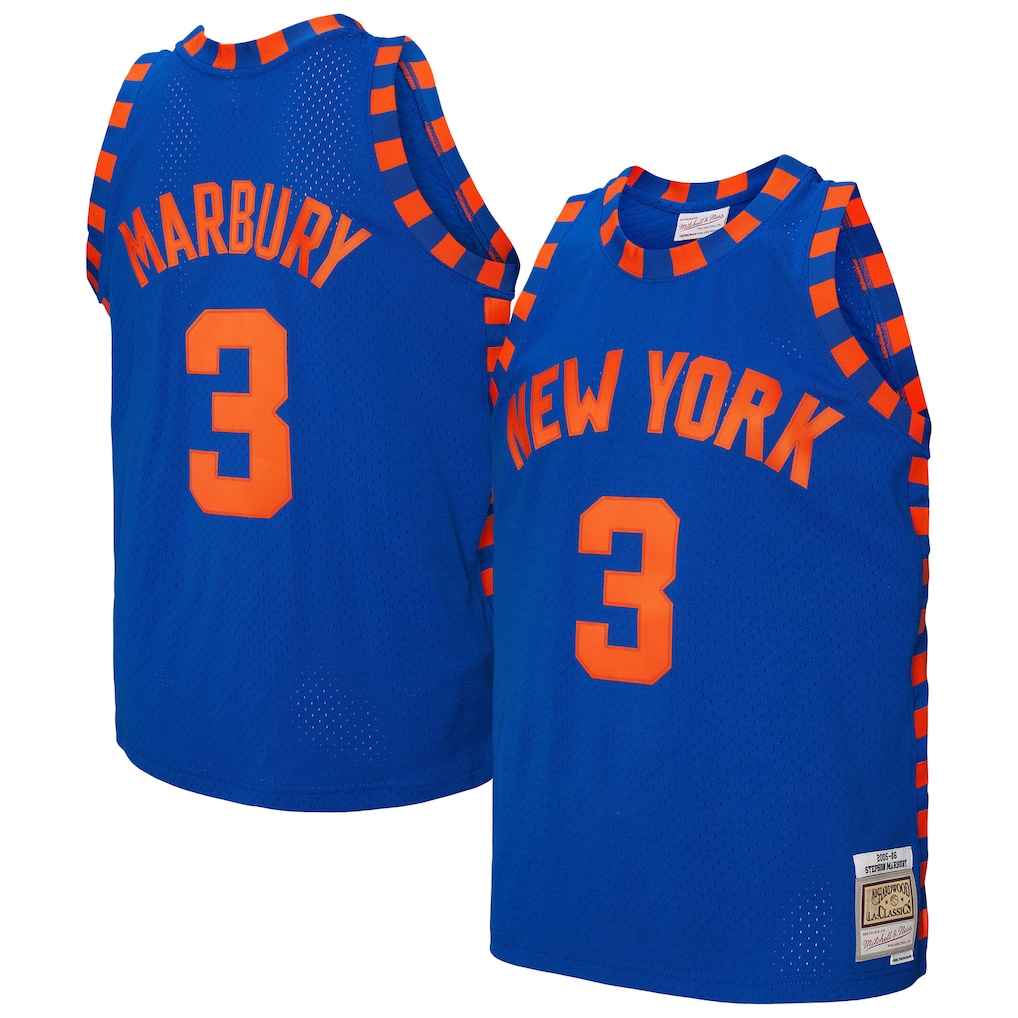 Johmsee NY.Knicks #3 Stephon Marbury Mitchell & Ness Blue 200506 Hardwood Classics Swingman Jerseys