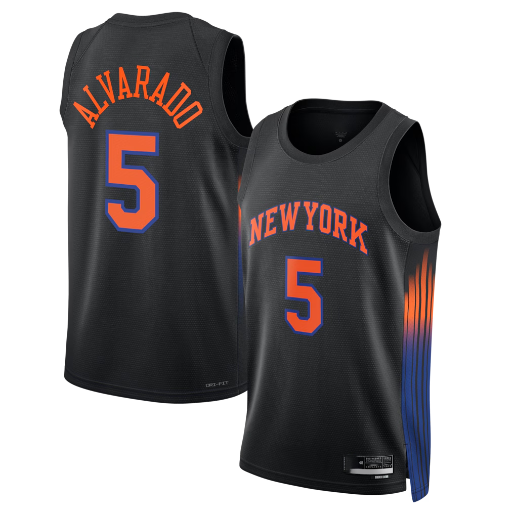 Johmsee NY.Knicks #5 Jos¨¦ Alvarado Black Swingman Jerseys - Statement Edition