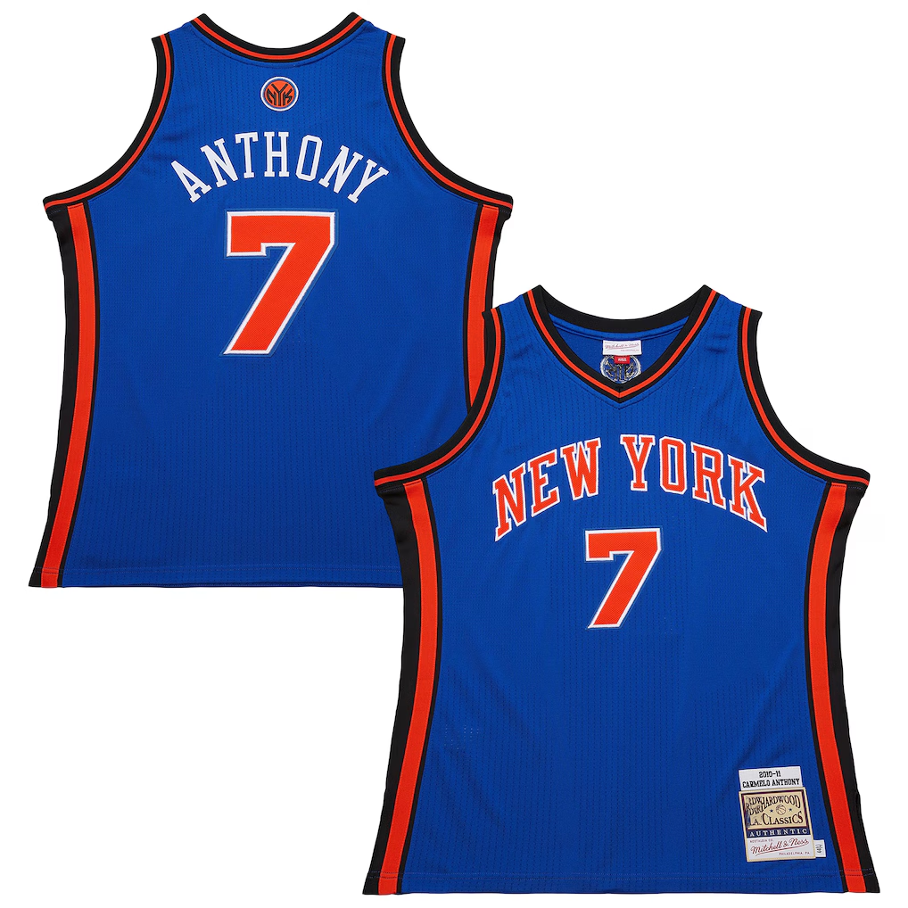 Johmsee NY.Knicks #7 Carmelo Anthony Mitchell & Ness Blue 201011 Hardwood Classics Authentic Jerseys