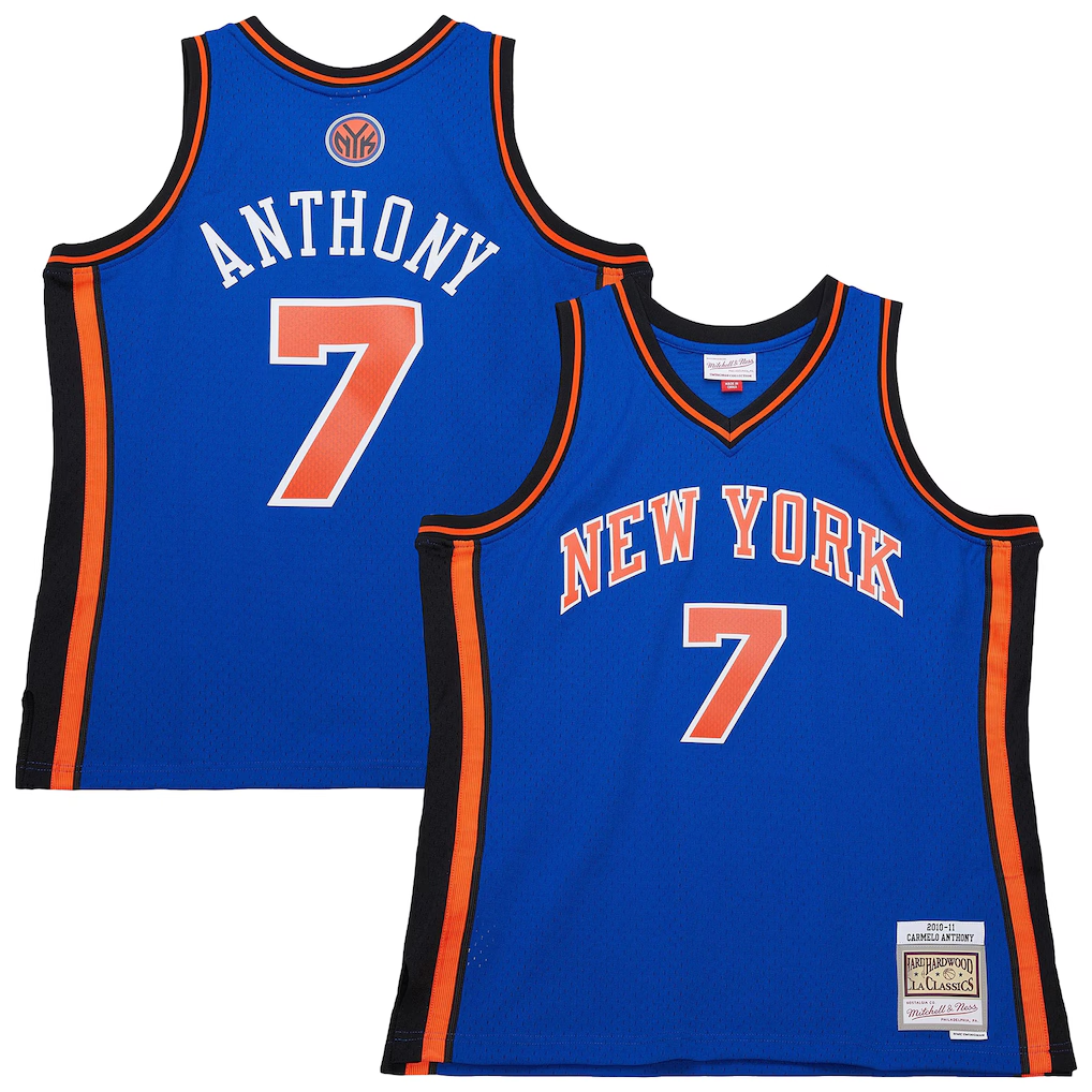 Johmsee NY.Knicks #7 Carmelo Anthony Mitchell & Ness Blue 201011 Swingman Jerseys