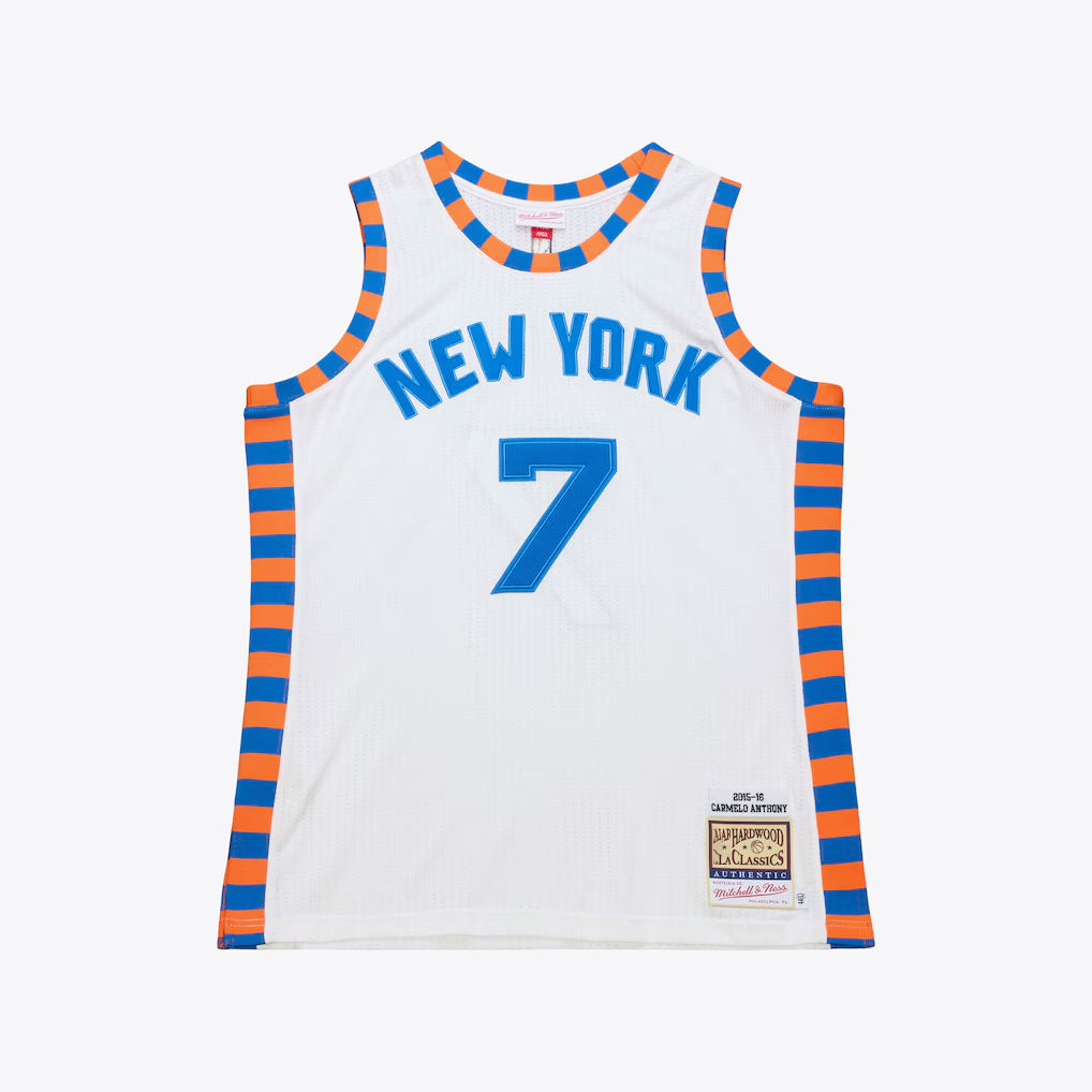 Johmsee NY.Knicks #7 Carmelo Anthony Mitchell & Ness White 2015-16 Hardwood Classics Authentic Jerseys