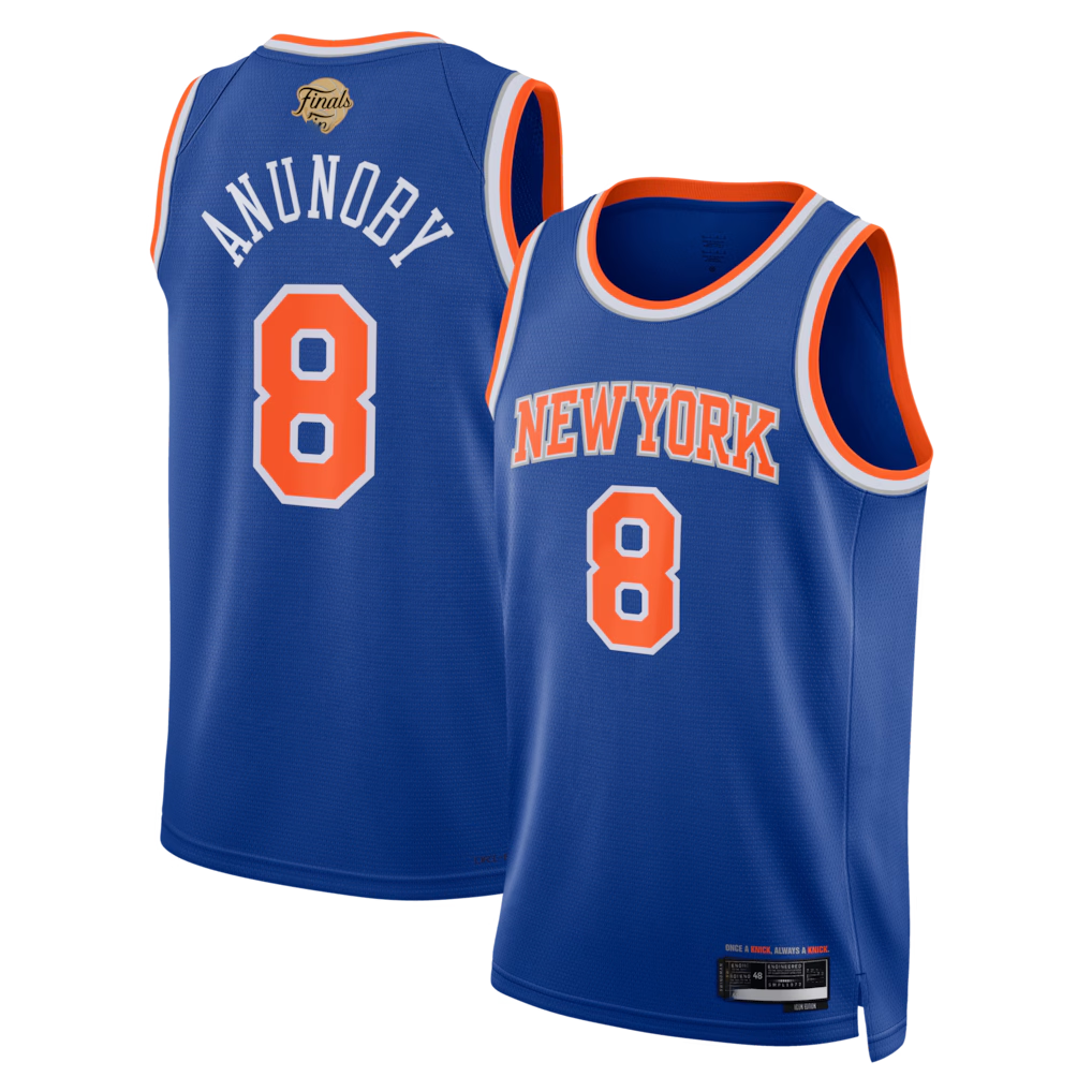 Johmsee NY.Knicks #8 OG Anunoby Blue 2026  Finals Patch Swingman Jerseys - Icon Edition