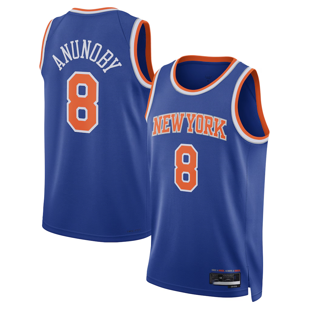 Johmsee NY.Knicks #8 OG Anunoby Blue Swingman Jerseys - Icon Edition
