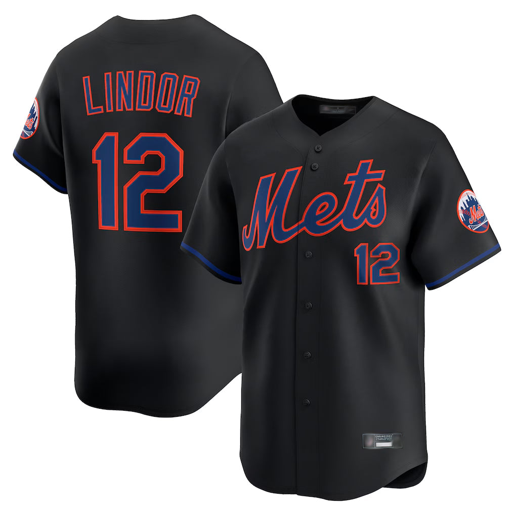 Johmsee NY.Mets #12 Francisco Lindor Player Black Alternate Home Limited Stitched Jerseys