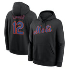 Johmsee NY.Mets #12 Francisco Lindor Player Black Club Pullover Hoodie Game Stitched Jerseys