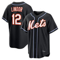 Johmsee NY.Mets #12 Francisco Lindor Player Black Fashion Out Game Stitched Jerseys