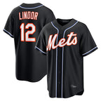 Johmsee NY.Mets #12 Francisco Lindor Player Black Fashion Out Game Stitched Jerseys