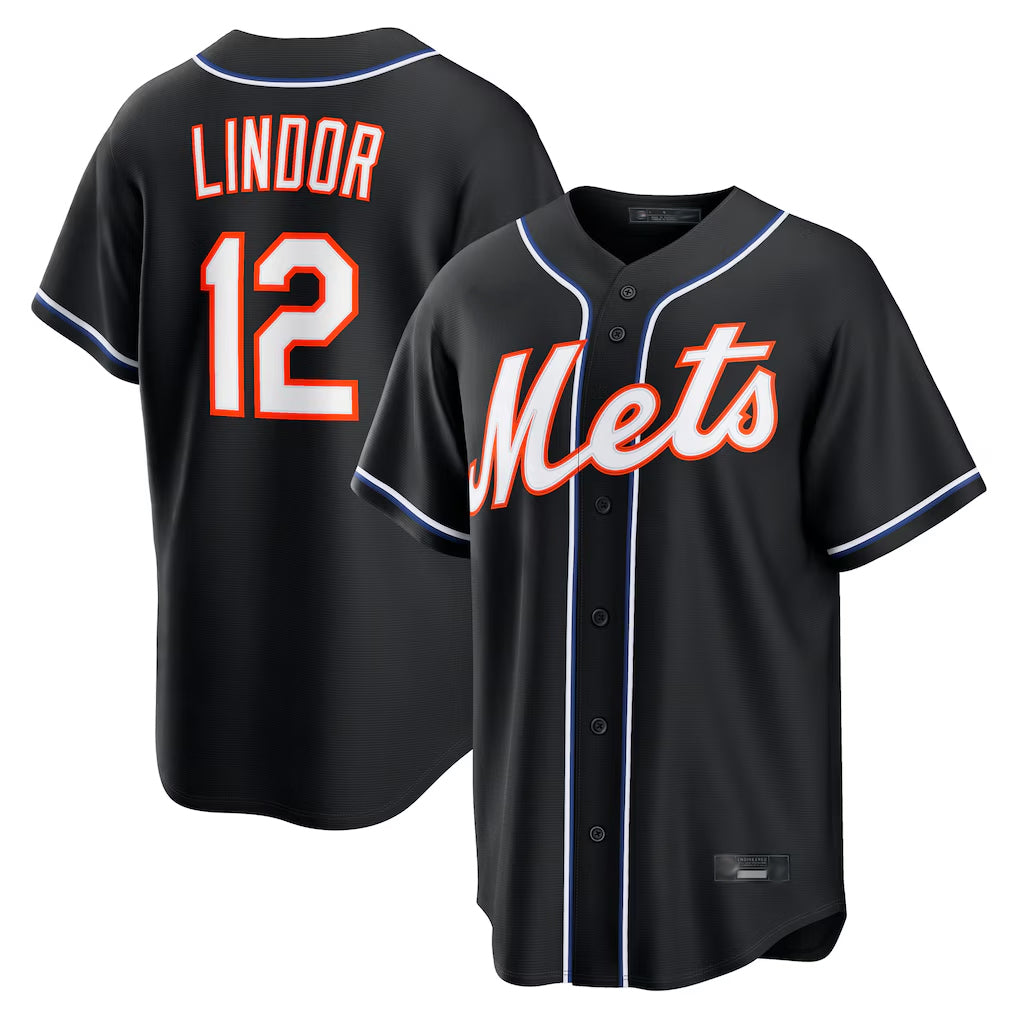 Johmsee NY.Mets #12 Francisco Lindor Player Black Fashion Out Game Stitched Jerseys