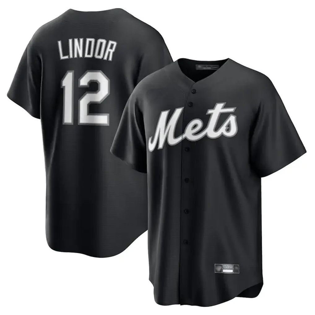 Johmsee NY.Mets #12 Francisco Lindor Player Black Home Game Stitched Jerseys