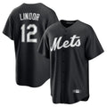 Johmsee NY.Mets #12 Francisco Lindor Player Black Home Game Stitched Jerseys