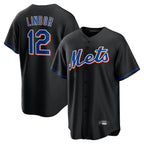 Johmsee NY.Mets #12 Francisco Lindor Player Black Replica Home Game Stitched Jerseys
