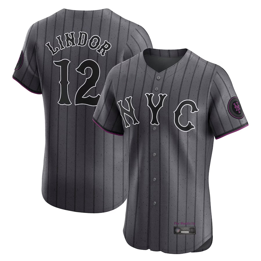 Johmsee NY.Mets #12 Francisco Lindor Player Gray City Connect Limited Elite Home Stitched Jerseys
