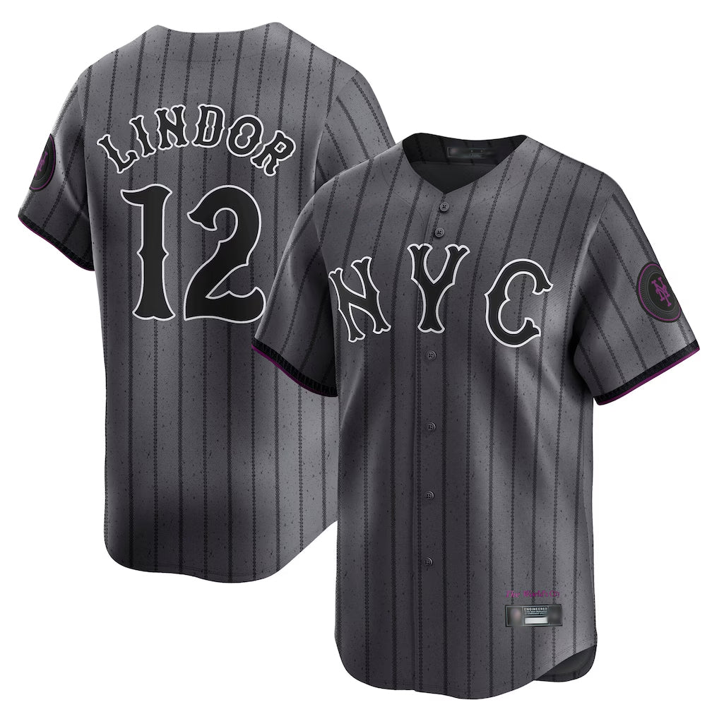 Johmsee NY.Mets #12 Francisco Lindor Player Gray City Connect Limited Stitched Jerseys