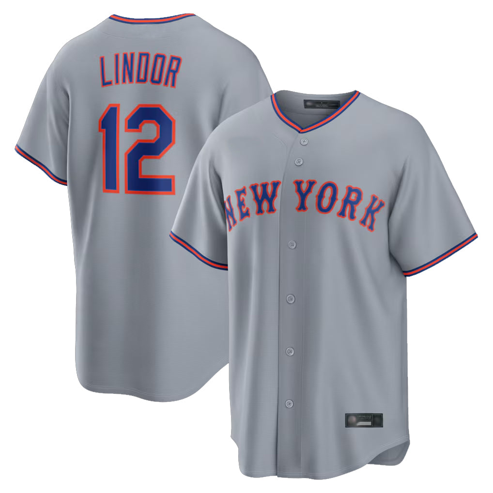Johmsee NY.Mets #12 Francisco Lindor Player Gray Road Home Game Stitched Jerseys