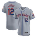 Johmsee NY.Mets #12 Francisco Lindor Player Gray Road Limited Elite Home Stitched Jerseys