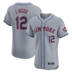 Johmsee NY.Mets #12 Francisco Lindor Player Gray Road Limited Elite Home Stitched Jerseys