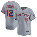 Johmsee NY.Mets #12 Francisco Lindor Player Gray Road Limited Home Stitched Jerseys