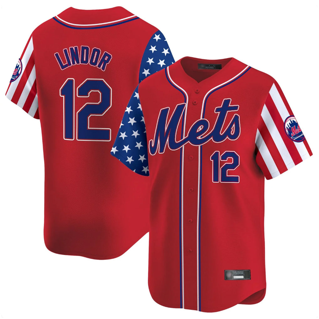 Johmsee NY.Mets #12 Francisco Lindor Player Red 2025 Independence Day Vapor Premier Limited  Stitched Jerseys