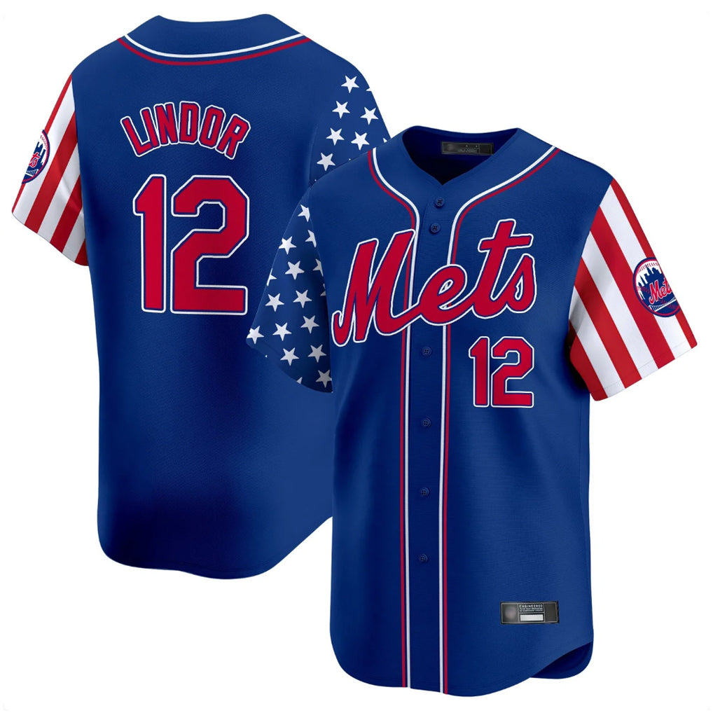 Johmsee NY.Mets #12 Francisco Lindor Player Royal 2025 Independence Day Vapor Premier Limited  Stitched Jerseys