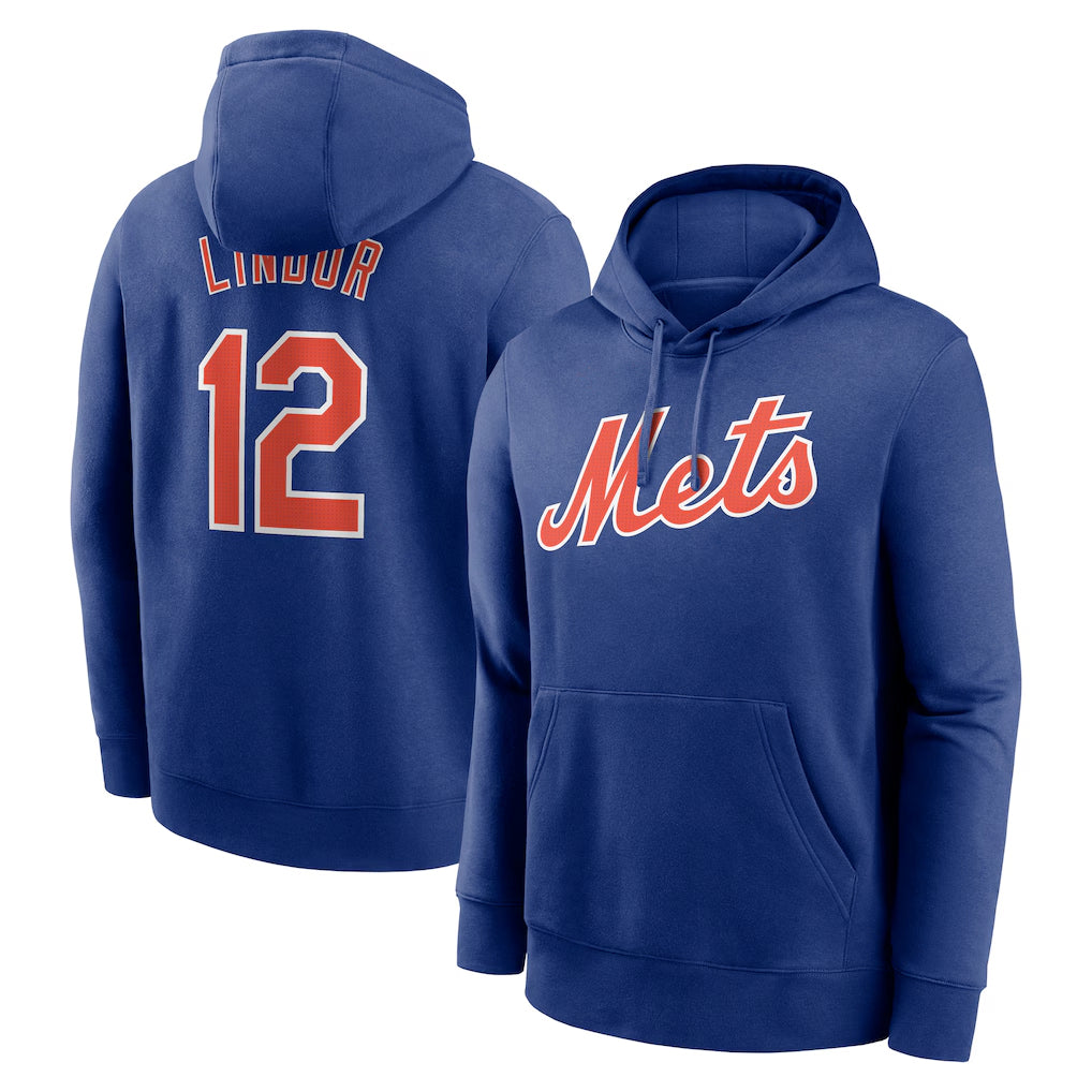 Johmsee NY.Mets #12 Francisco Lindor Player Royal Club Pullover Hoodie Game Stitched Jerseys