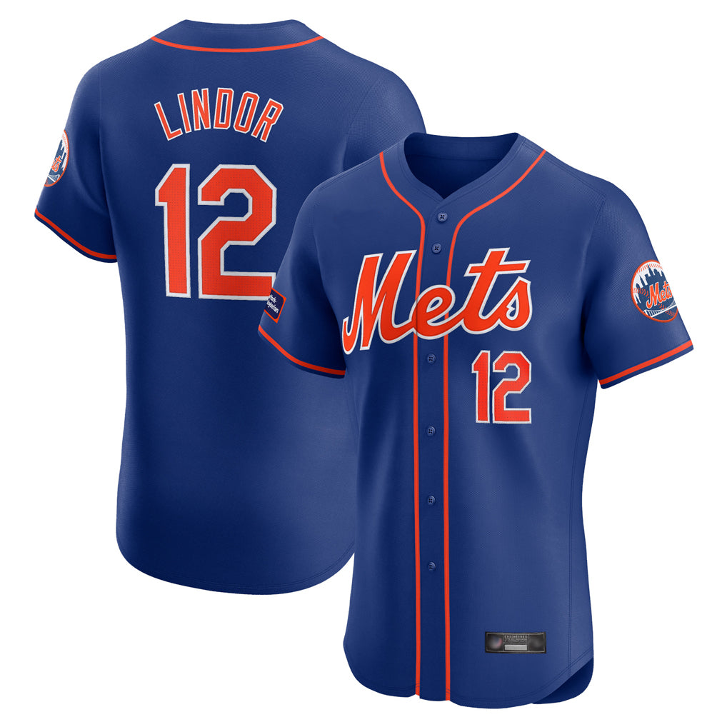 Johmsee NY.Mets #12 Francisco Lindor Player Royal Limited Elite Home Stitched Jerseys
