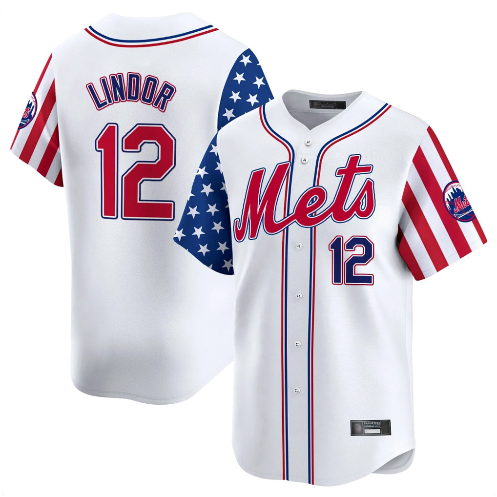 Johmsee NY.Mets #12 Francisco Lindor Player White 2025 Independence Day Vapor Premier Limited  Stitched Jerseys