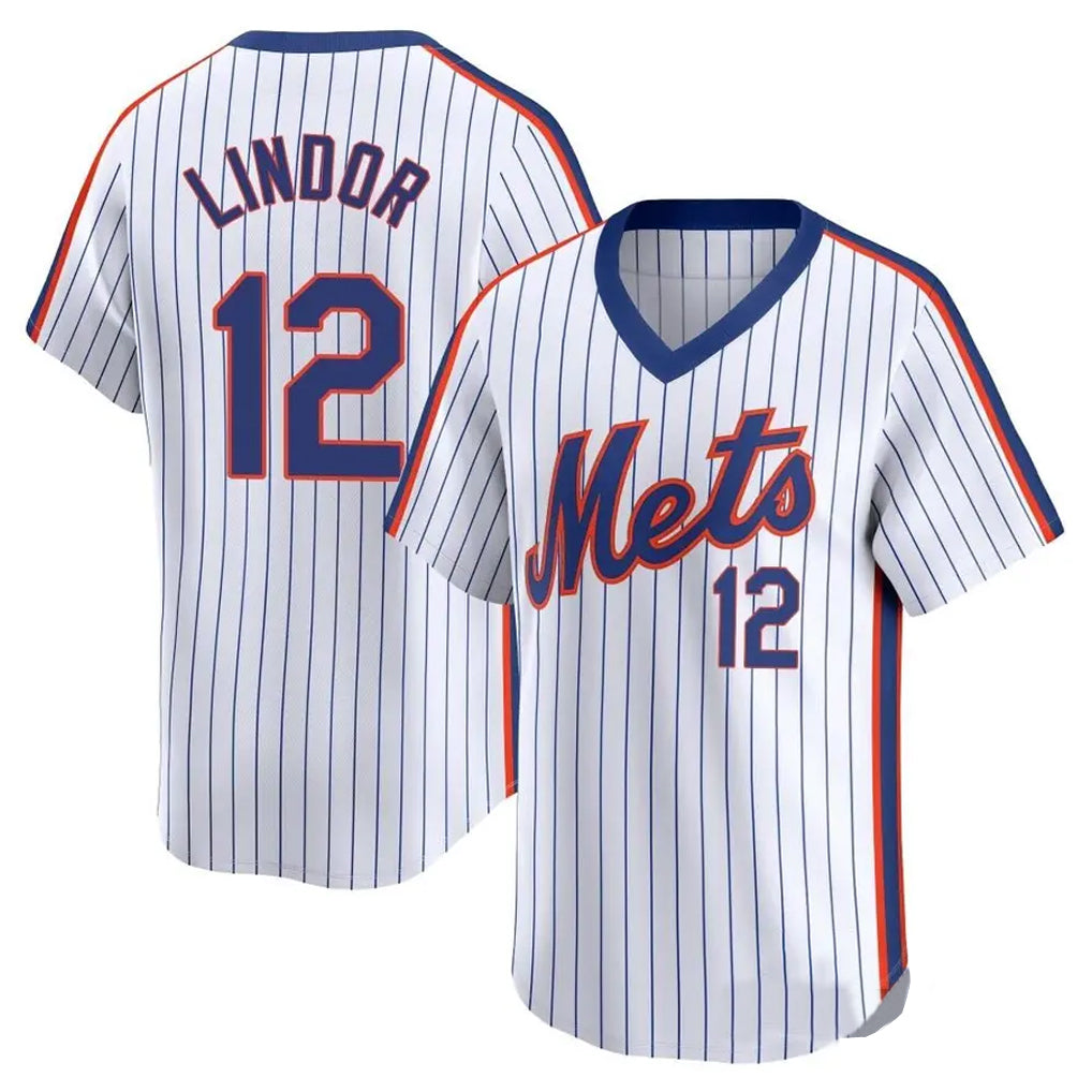 Johmsee NY.Mets #12 Francisco Lindor Player White Cooperstown Collection T-shirt Game Stitched Jerseys