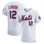 Johmsee NY.Mets #12 Francisco Lindor Player White Home Limited Elite Stitched Jerseys