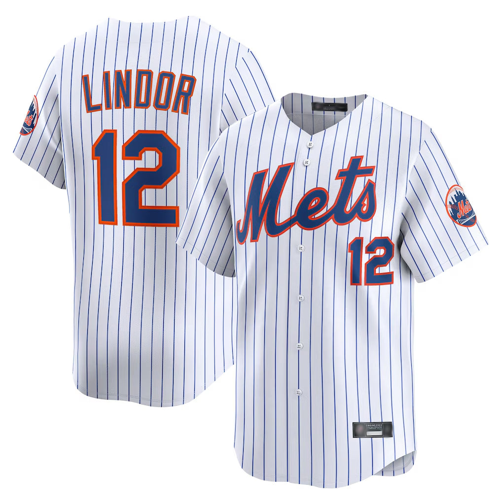 Johmsee NY.Mets #12 Francisco Lindor Player White Home Limited Stitched Jerseys