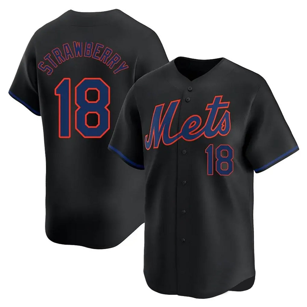 Johmsee NY.Mets #18 Darryl Strawberry Player Black Alternate Home Limited Stitched Jerseys