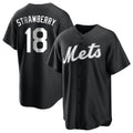 Johmsee NY.Mets #18 Darryl Strawberry Player Black Home Game Stitched Jerseys