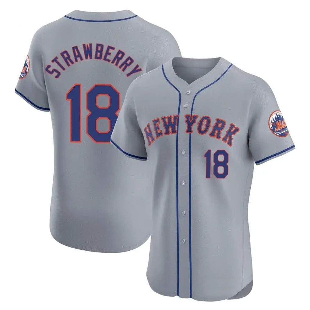 Johmsee NY.Mets #18 Darryl Strawberry Player Gray Road Limited Elite Home Stitched Jerseys