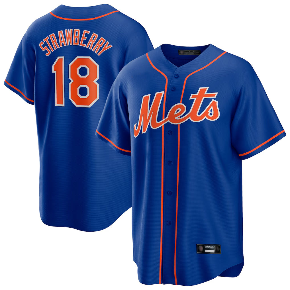 Johmsee NY.Mets #18 Darryl Strawberry Player Royal Home Game Stitched Jerseys